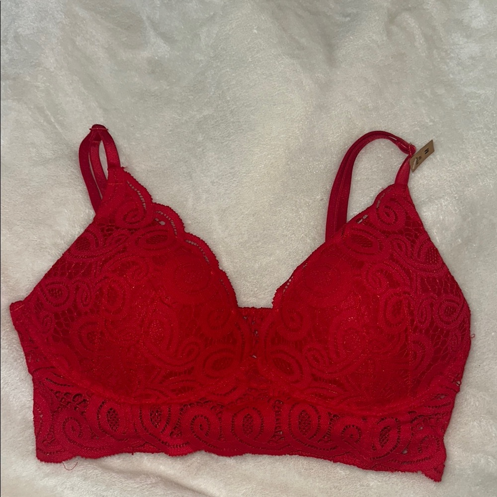 Victoria's Secret Red Wireless Bra with Seamless Design and Scalloped Edge